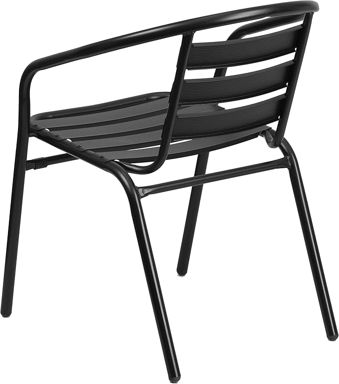 Flash Furniture 5-Piece Patio Dining Set with 31.5" Square Glass Metal Table and 4 Stackable Slat Back Chairs, Indoor/Outdoor Bistro Set, Black