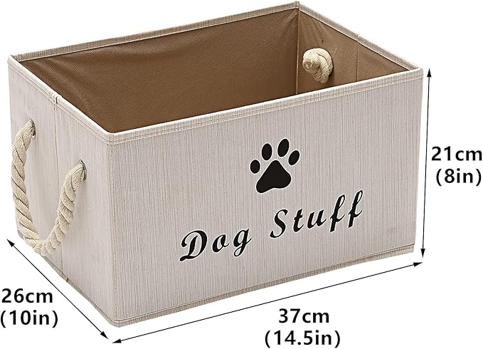 Morezi Canvas Pet Toy and Accessory Storage Bin, Basket Chest Organizer - Perfect for Organizing Pet Toys, Blankets, Leashes and Food - White