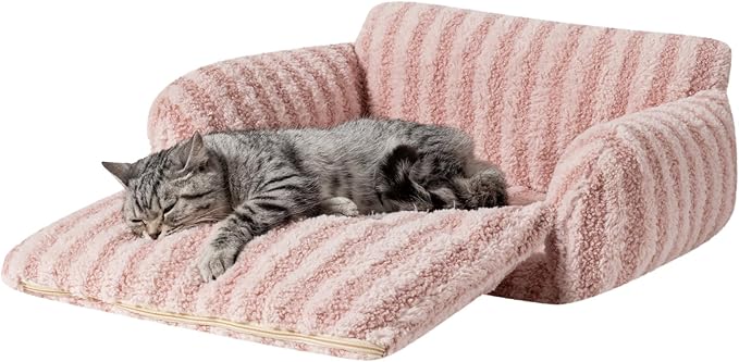 Hollypet Cat Bed Fluffy Plush Mutifuctional Double-Layer Soft Pet Couch Orthopedic Sofa Nest Beds for Small Cats and Dogs, Pink (21x15x8 inch)