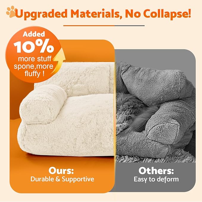 Gimars Upgrade Large Cat Bed for Indoor Cats -Added 10% More Stuff Sponge, Orthopedic Pet Couch Beds with Bolstered Edges, Fluffy Washable & Removable Cover, Anti Slip Base, White