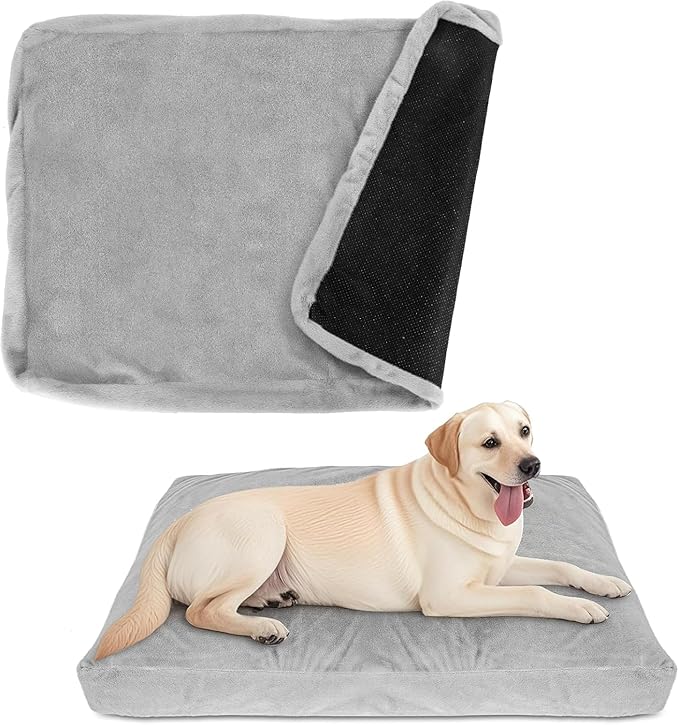 Faux Fur Dog Bed Covers – Ultra Soft Rose Velvet, Removable & Washable, Cozy & Durable,Large Pet Bed Cover Only (No Filling)-(Fleece Gray, 44" L x 32" W x 4.5" Th)