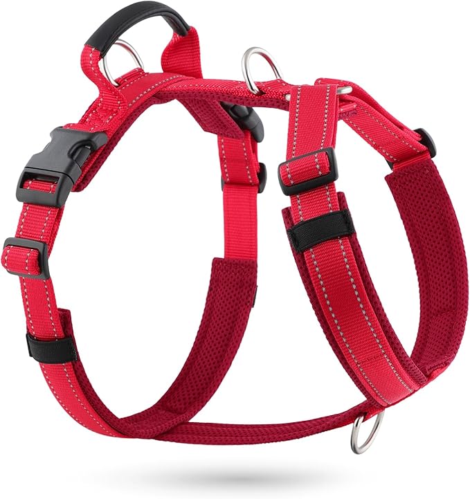 No Pull Dog Harness with Handle, Soft Mesh Padded Adjustable for Small Medium Large Dogs | Reflective Easy Walk Harness with Front Clip for Training, Running & Outdoor (Red, XL)