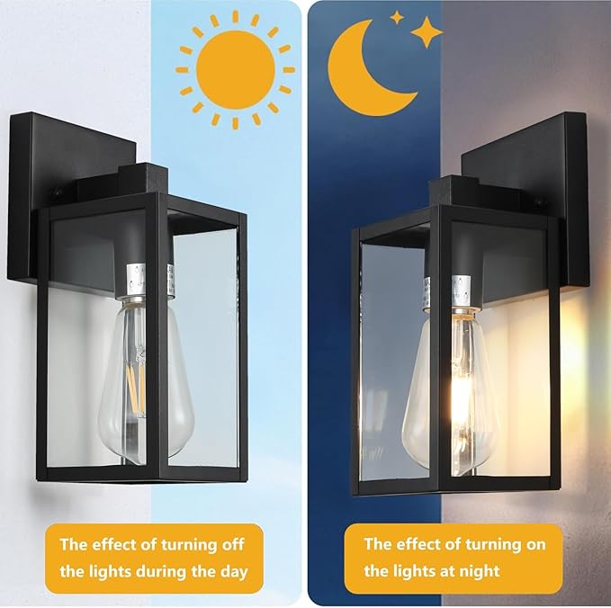 Outdoor Wall Lights, Black Exterior Light Fixtures Wall Mount, Aluminum Porch Wall Sconce Waterproof Outside Light for House 2 Pack Front Door Light for Patio Garage Doorway