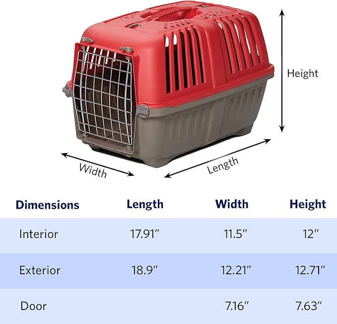 MidWest Homes for Pets Spree Travel Carrier ??Hard-Sided Dog & Cat Carrier, Small Pet Travel Crate with Handle, Ventilated Design, Easy Assembly, 19-Inch, Red