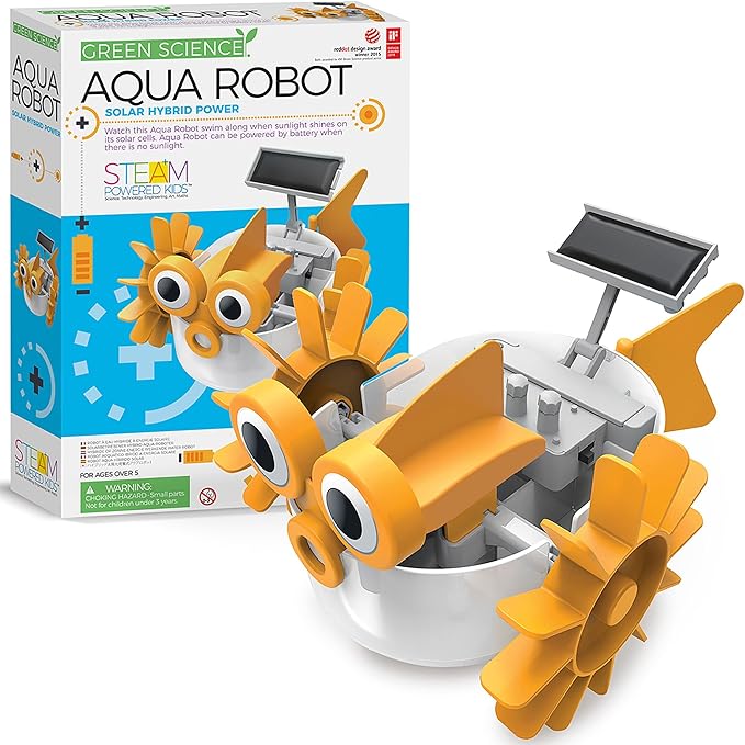 4M: Green Science: Aqua Robot - DIY Water Swimming Fish Toy Robot, Solar & Battery Hybrid Power, STEM Building Craft & Activity Set, Kids Ages 5+