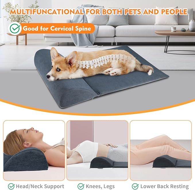 Dog Bolster Pillow for Large Dog, Benefit for Cervical Vertebra and Neck, Headrest with High Resilience Foam, Easy to Carry, Machine Washable Cover竊낰asy to Clean(Large)
