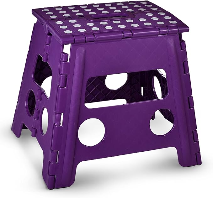 Handy Laundry Folding Lightweight Step Stool - Sturdy Enough to Support Adults and Safe Enough for Kids - Opens Easy with One Flip - Great for Kitchen, Bathroom or Bedroom (Purple- 13 inch)
