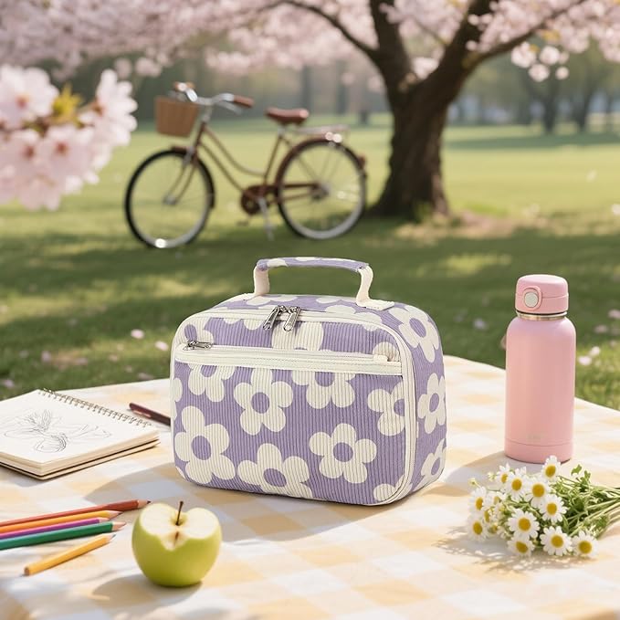 Bluboon Kids Girls Lunch Bag Insulated Lunch Box for school Corduroy Lunch Cooler Organizer School Kids Lunch Tote
