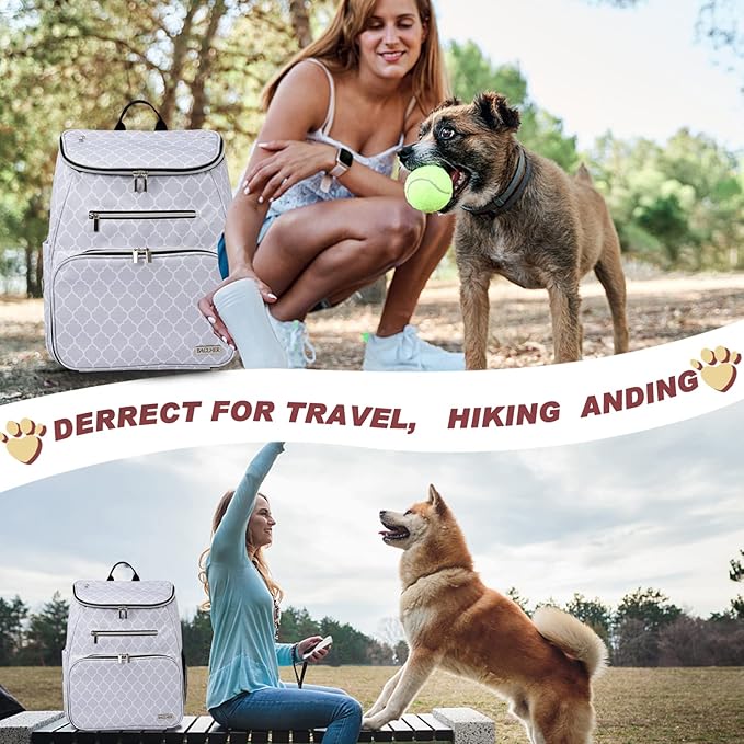 BAGLHER Dog Travel Bag Backpack, Airline Approved Pet Supplies Backpack, Dog Travel Bag with 2 Silicone Collapsible Bowls and 2 Food Baskets DLWhite
