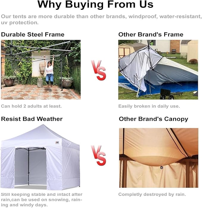 ABCCANOPY Heavy Duty Easy Pop up Canopy Tent with Sidewalls 10x15, Red