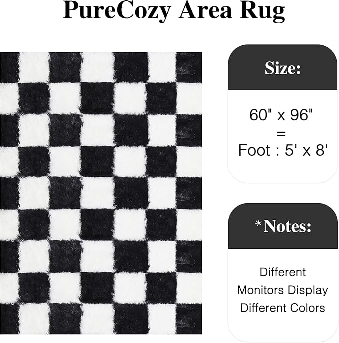 Checkered Rug 5x8 for Living Room, Black and White Modern Shag Rugs Super Soft Washable Indoor Office Fuzzy Carpet Non-Slip Fluffy Rugs for Bedroom Home Aesthetic Decor