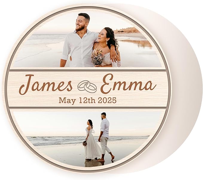 100 Pack Personalized Wedding Coasters, Custom Cardboard Coasters for Drinks with Photo Print and Text, Keepsake Wedding Favors and Gifts for Couples, 3.95" Round (Design 8)