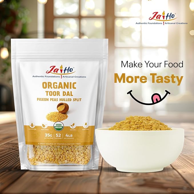 Jai Ho Certified Organic Toor Dal 4 lb | Pigeon Peas Hulled Split | Indian Toor Dal | USDA Organic | Non-GMO | Chemical-Free | Premium Quality Kosher