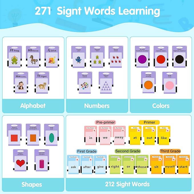 QuTZ Talking Flash Cards,ABC Learning for Toddlers 2-4, Autism Toys, Speech Therapy Toys, Educational Words Flash Cards Kindergarten for Boys and Girls, 272 Sight Words