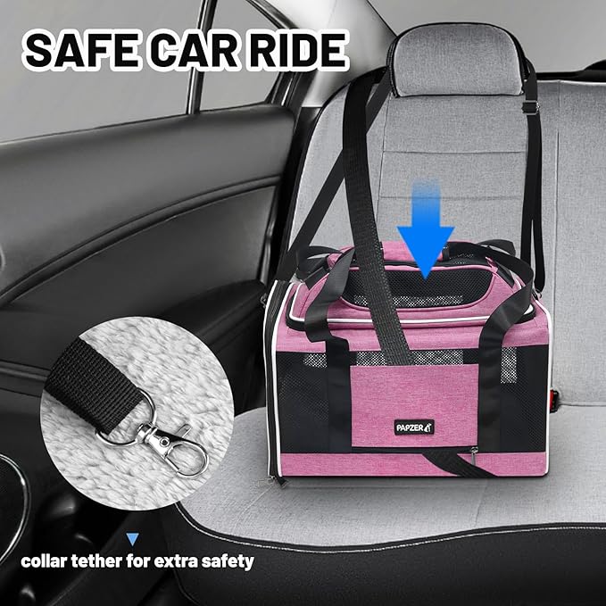 Top-Expandable Cat Carrier 18x11x11, United Delta American Airline Approved Dog Travel Carrier, Soft-Sided Pet Carry Bag Under-Seat in Cabin, Puppy Airplane Crate TSA Plane Kitten Cage Pink