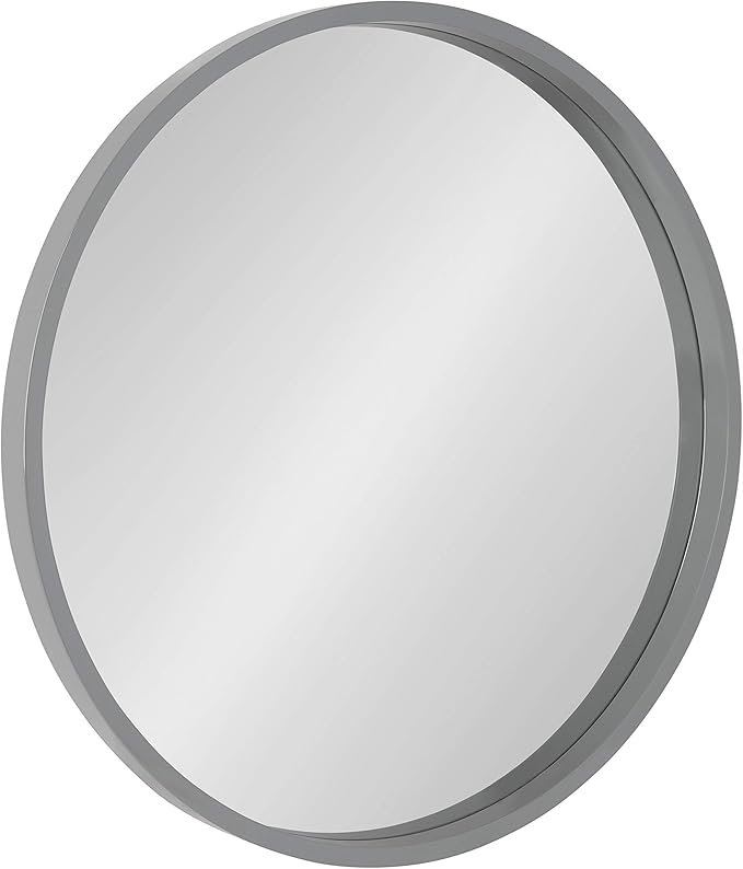 Kate and Laurel Travis Round Wood Wall Mirror, 25.6" Diameter, Gray, Modern Wall Décor Accent