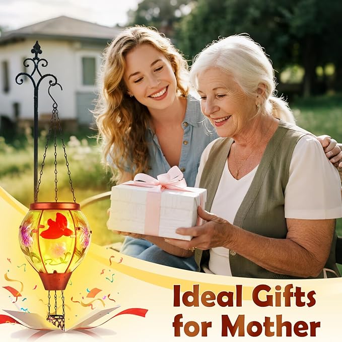 Cardinal Solar Hot Air Balloon Lantern,Outdoor Decor with Flame Lights Waterproof, Hanging for Garden Yard Lawn Patio, Unique Gifts for Women Mom Grandma Gardener for Mother'Day Christmas