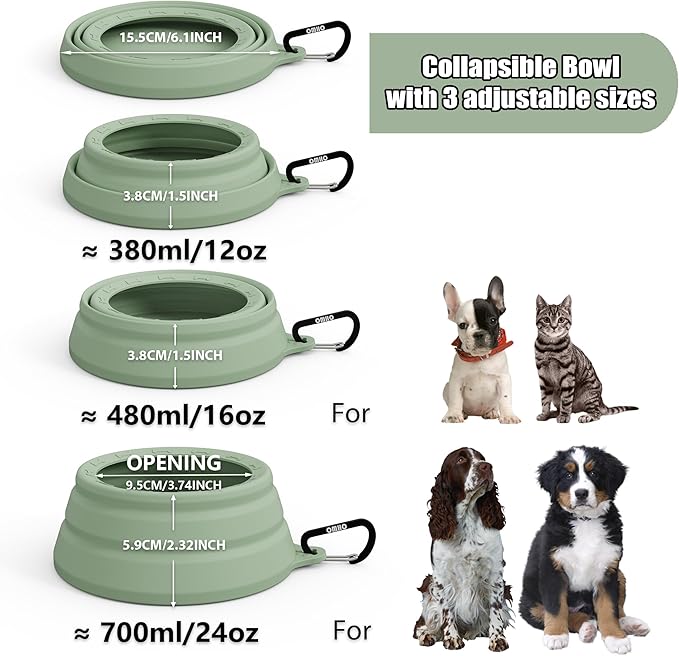 OHMO Spill Proof Collapsible Dog Water Bowl 24oz for Cars, No Splash Portable Bowls for Dog Travel, Pet Essentials for Road Trips, Cat Travel Accessories