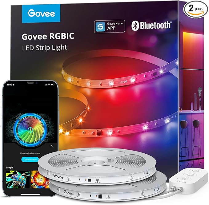 Govee 100ft RGBIC LED Strip Lights, Smart LED Lights for Bedroom, Bluetooth LED Strip Lights APP Control, DIY Multiple Colors on One Line, Color Changing LED Lights for Bedroom Decor, 2 Rolls of 50ft