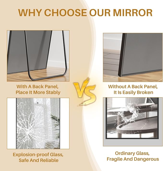 Mirror Full Length 59"x16" Rectangle Floor Mirror with Stand, Aluminum Alloy Frame & Shatterproof Glass Full Body Mirror, Freestanding Hanging or Leaning Wall Mirrors for Bedroom Closet Living Room