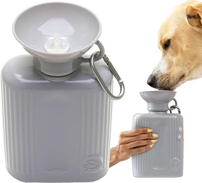 Springer Dog Water Bottle | Portable Travel Water Bottle Dispenser for Dogs | Dog Gift Seen on Oprah's Favorite Things, Shark Tank | Leak-Proof Bottles Fill Bowl with Water | BPA-Free 44oz Gray