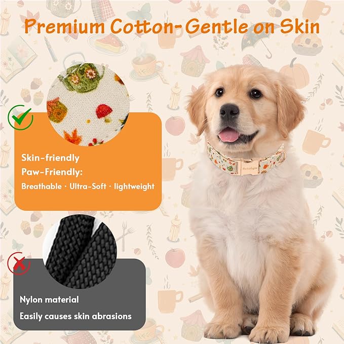 Autumn Dog Collar竊똕oft Cotton Handmade Pet Collar with Autumn Tea Party Design for Small Medium Large Dogs, Adjustable Collars for Fall Walks竊똖ea-Time Adventures & Fireside Snuggles -XS