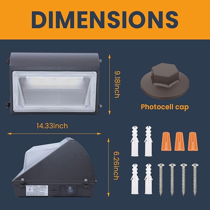 150W LED Wall Pack Light with Photocell, 4000/5000/6500K 3CCT, 80/100/120/150W Selectable, 22500LM Outdoor Wall Pack LED Exterior Light for Parking Lot Building Yard Warehouse, 100-277VAC, ETL Listed