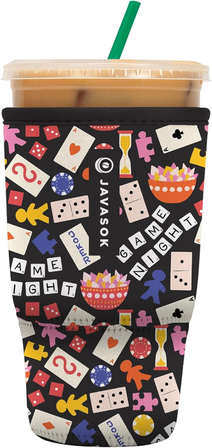 Sok It JavaSok Iced Coffee & Cold Soda Insulated Neoprene Cup Sleeve (Game Night, Large: 30-32oz)