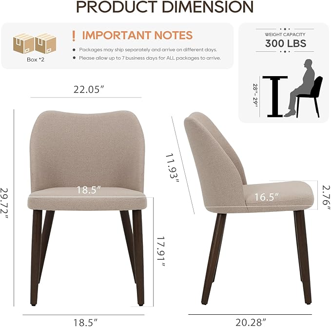 COLAMY Upholstered Dining Chairs Set of 4, Fabric Dining Room Kitchen Chairs with Padded Seat and Wood Legs for Restaurant/Cafe, Camel