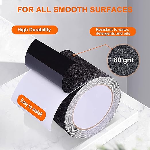 Qingluan Anti Slip Tape, Heavy Duty Grip Tape Outdoor Waterproof, High Adhesive Traction Safety Tape for Stairs, Tread Steps, Ramps, Skateboards (Black, 4 Inch x 60Foot)