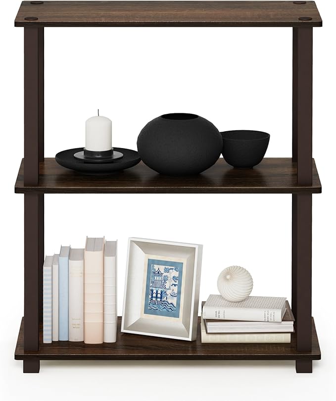 Furinno TURN-S-TUBE Storage Shelves, 3-Tier Book Shelf, Corner Shelf, Toolless Open Shelves, for Organization and Storage, Living Room, Garage, Home Office, Walnut