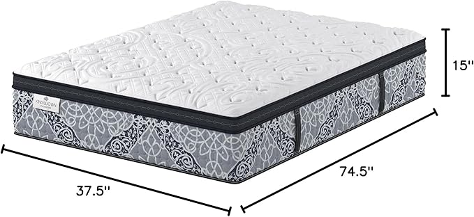 Kingsdown Cushion Firm Euro Pillow Top Hybrid Twin Mattress Cooling Gel Memory Foam Layer Multi-Layered Motion Isolation Cool Sleep Quilted Top Luxury Mattresses, 15-inch, Passions Engleson