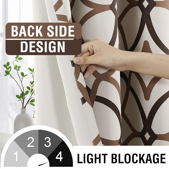H.VERSAILTEX Blackout Curtains Printed Design 84 Inch Length 2 Panels Set Thermal Insulated Curtains for Bedroom Living Room Geometric Modern Grommet Window Drapes - Taupe and Brown