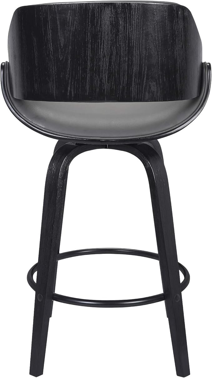Mona Faux Leather Swivel Barstool, 26" Counter Height, Black and Gray