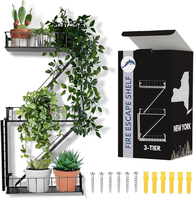 VERSATILE KAS Fire Escape Shelf Fire Escape Wall Shelf Trinket Shelf Display Action Figure Figure Display Shelf Superhero Display Floating Staircase New York Wall Ladder Firescape (3-Tier)