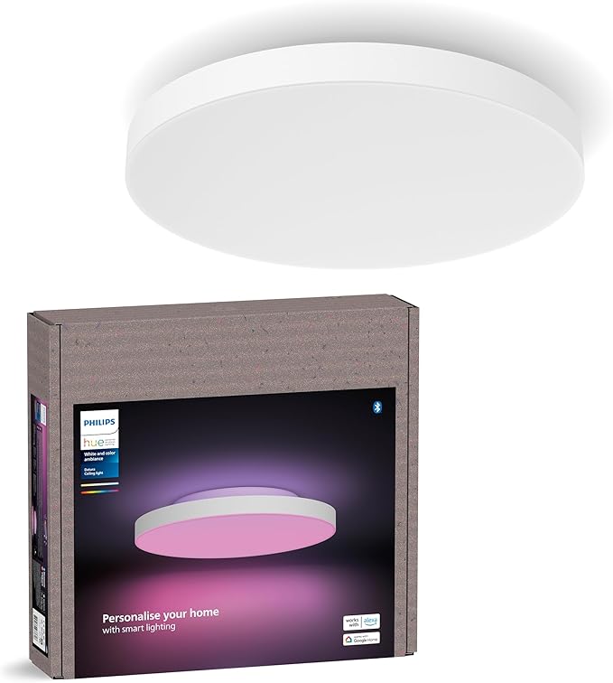 Philips Hue Datura Smart Ceiling Panel (Small Round 2.49in x 15.12in) White & Color Light, Bluetooth Compatible, Voice Control with Alexa, Apple Home & Google Assistant†?