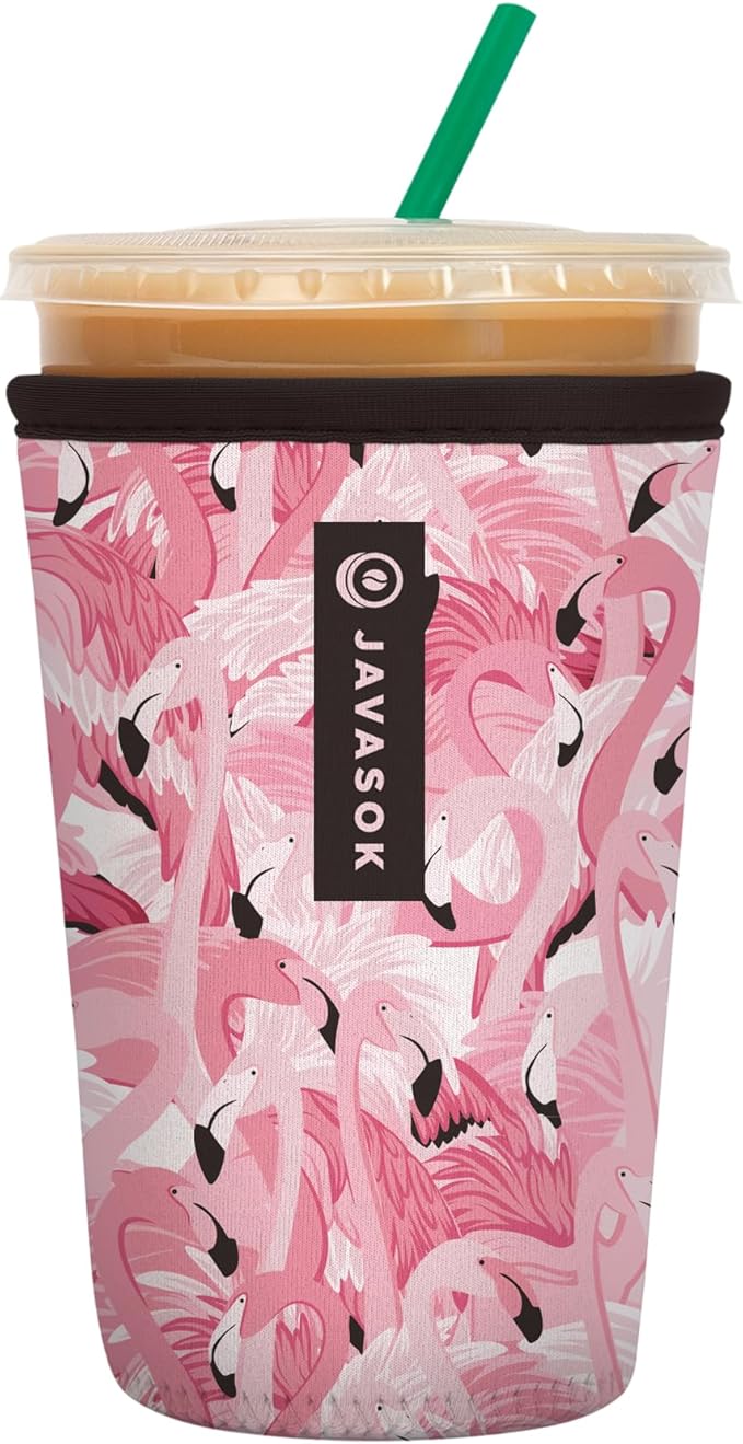 Sok It JavaSok Iced Coffee & Cold Soda Insulated Neoprene Cup Sleeve (Flamingo Dance, Medium: 22-28oz)