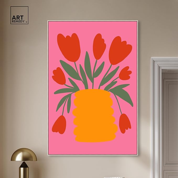 Art Remedy Bright Romantic Tulips Canvas Boho Colorful Wall Art, Silver Frame, 36" x 54"