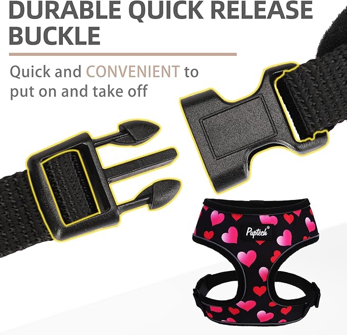 PUPTECK Soft Mesh Dog Harness and Leash Set Pet Puppy Cat Comfort Padded Vest No Pull Harnesses Valentine, Black&Pink, M
