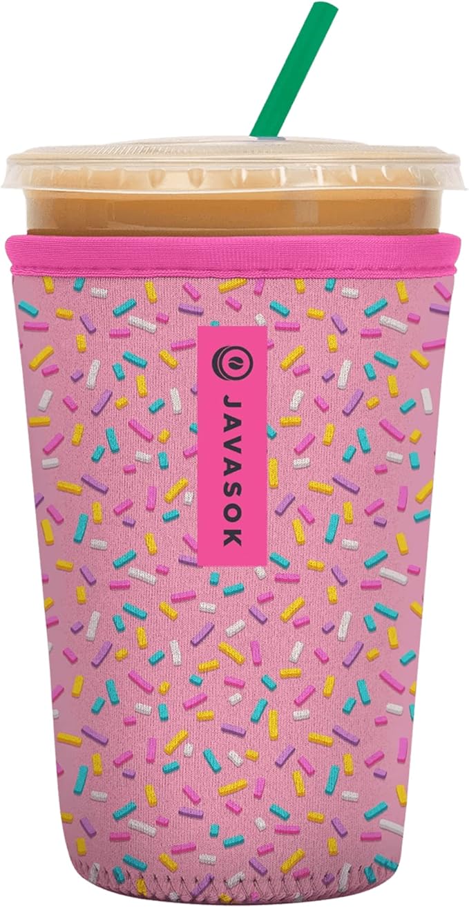 Sok It JavaSok Iced Coffee & Cold Soda Insulated Neoprene Cup Sleeve (Sweet Sprinkles, Medium: 22-28oz)