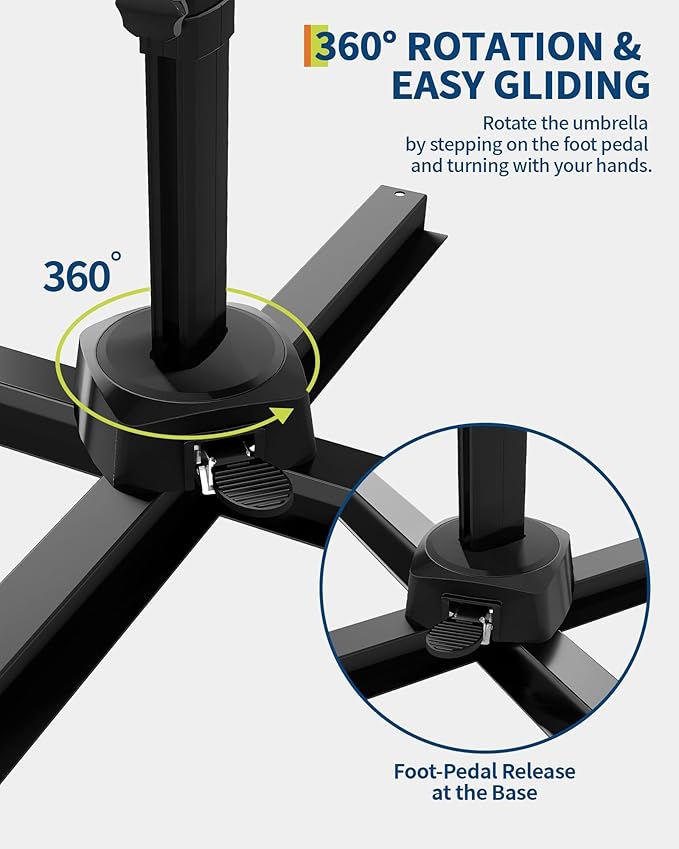 GarveeLife 10FT Patio Umbrella Outdoor Solar LED Large Cantilever Umbrella Market Sun Shade Windproof Offset Umbrella with 360-Degree Rotation for Garden Deck Pool Patio