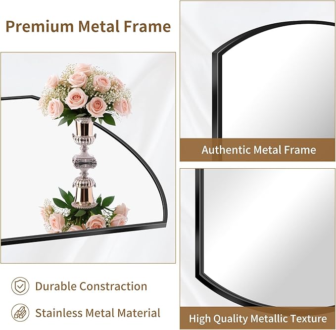 Bathroom Mirror, 20x48 Inch Black Oval Wall Mounted Mirror with Thin Metal Frame, Modern Bathroom Vanity Mirrors for Over Sink, Entryway, Living Room, Bedroom