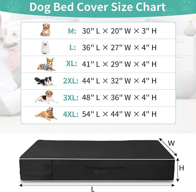 COSHNIBI Dog Bed Covers Replacement Washable,Waterproof Dog Bed Cover with Zip and Carry Handle for Dog/Cat 41''Lx29''Wx4''H-Black