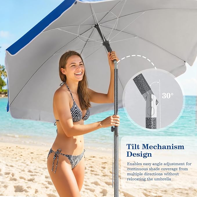 Duerer 8.5FT Beach Umbrella with Sand Anchor–Heavy Duty Wind Resistant UPF 50+ Sun Shade, Portable Travel Beach Umbrella with Tilt & Carry Bag for Beach, Sand, Garden, Patio, Pool (Navy Blue)