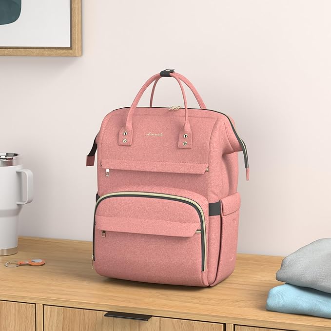 LOVEVOOK Laptop Backpack for Women,18 Inch Professional Womens Travel Backpack Purse Computer Laptop Bag Nurse Teacher Backpack,Waterproof College Work Bags Carry on Back Pack with USB Port,Light-pink