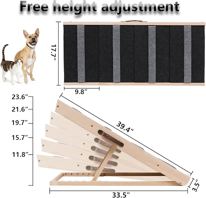 Upgrade 2-in-1 Pet Ramp Dog Stair,Folding Pet Stairs,Portable Dog Ramp for Small&Large Old Animals with Non-Slip Surface,Dog Ramp for Bed,Couch and Car,11.8" to 23.6" Height Adjustable(40×17.7)