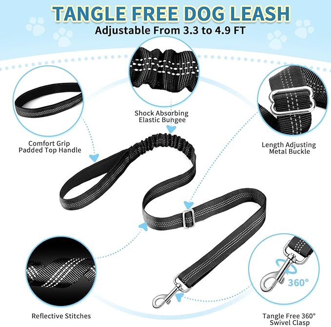 SlowTon No Pull Small Dog Harness and Leash Set, Puppy Soft Vest Harness Neck & Chest Adjustable, Reflective Lightweight Harness & Anti-Twist Pet Lead Combo for Small Medium Dogs (Black, S)
