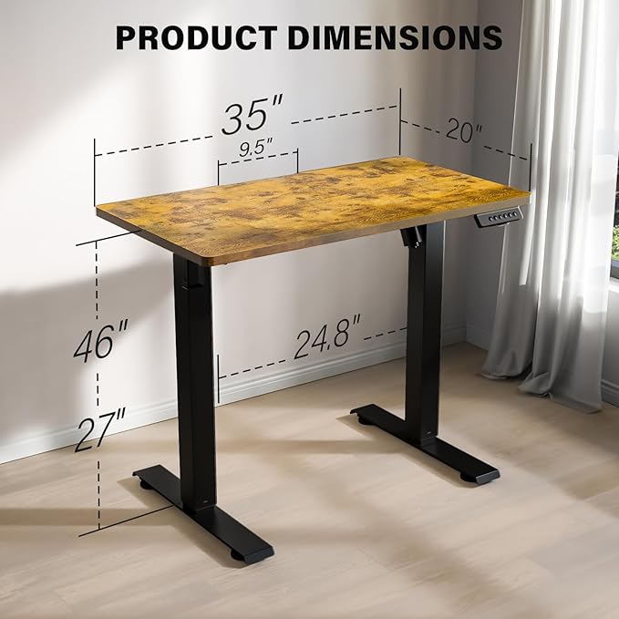 Kingant Standing Desk Height Adjustable Small Electric Stand Up Desks [35 x 20 Inch] - Ergonomic Sit Stand Desk Rising Desks for Home Office Computer Desk Workstation