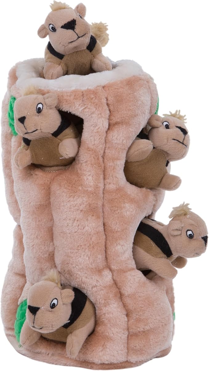 Outward Hound Hide-A-Squirrel Dog Toy – Interactive 2‑in‑1 Plush Puzzle with 6 Squeaky Removable Squirrels, X-Large