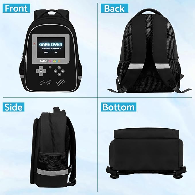 School Backpack For Boys - Gamer Boys Backpack For Kids Children Teens Elementary Middle School - Ages 6-18，17″